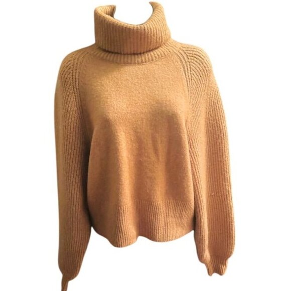 Topshop Camel Turtleneck Flowy Cozy Ribbed Sleeves Wool/Acrylic Blend Sweater M - Picture 1 of 6
